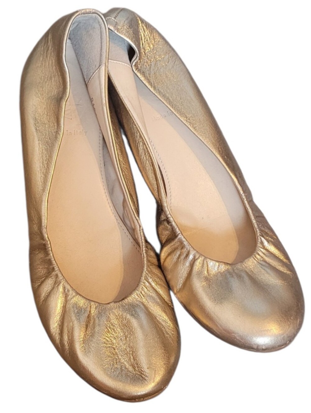 J. Crew Metallic Gold Italian Leather Ballet Flats Size US 8.5